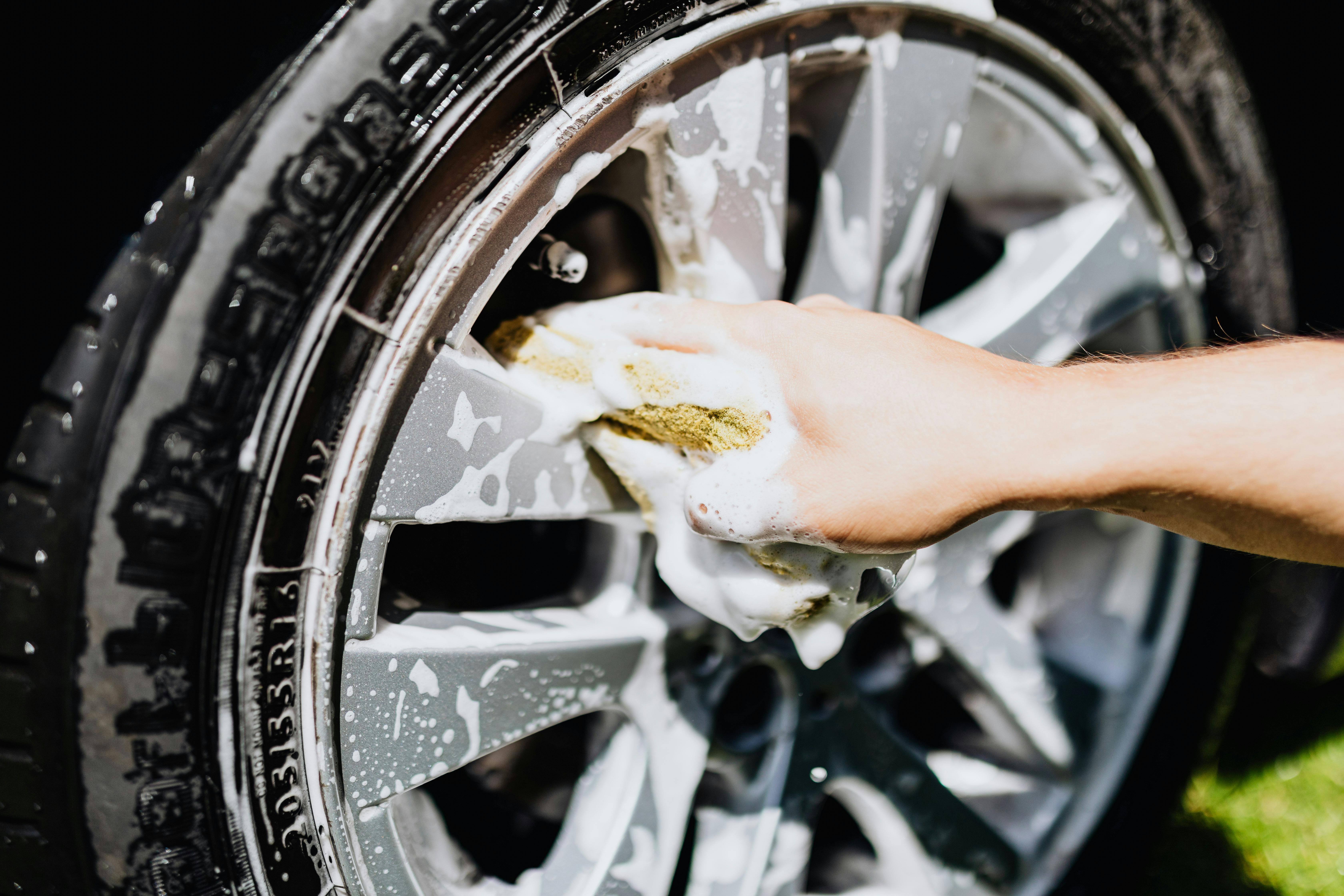 car rim being washed